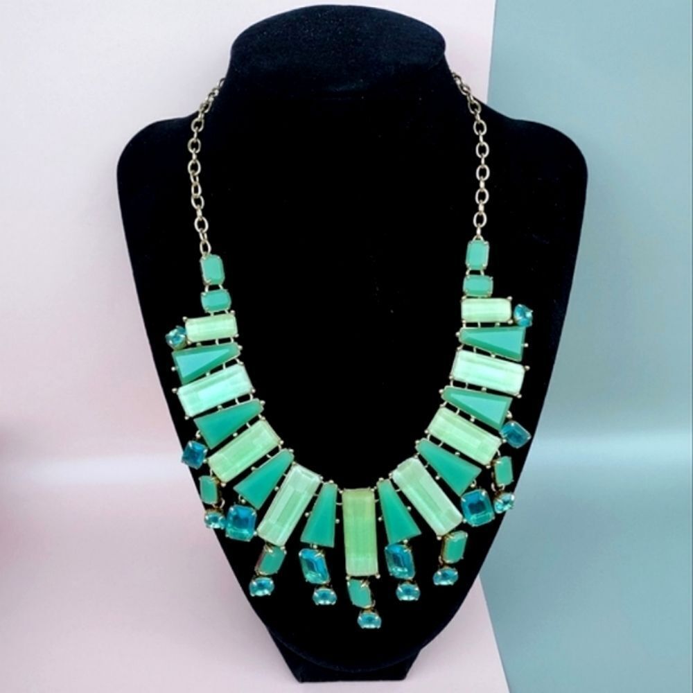 Kate Spade Beach Gem Aqua Blue Seaglass 12k Gold P Statement Bib Necklace